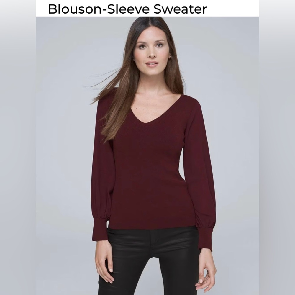 White House Black Market Burgundy V-Neck Top